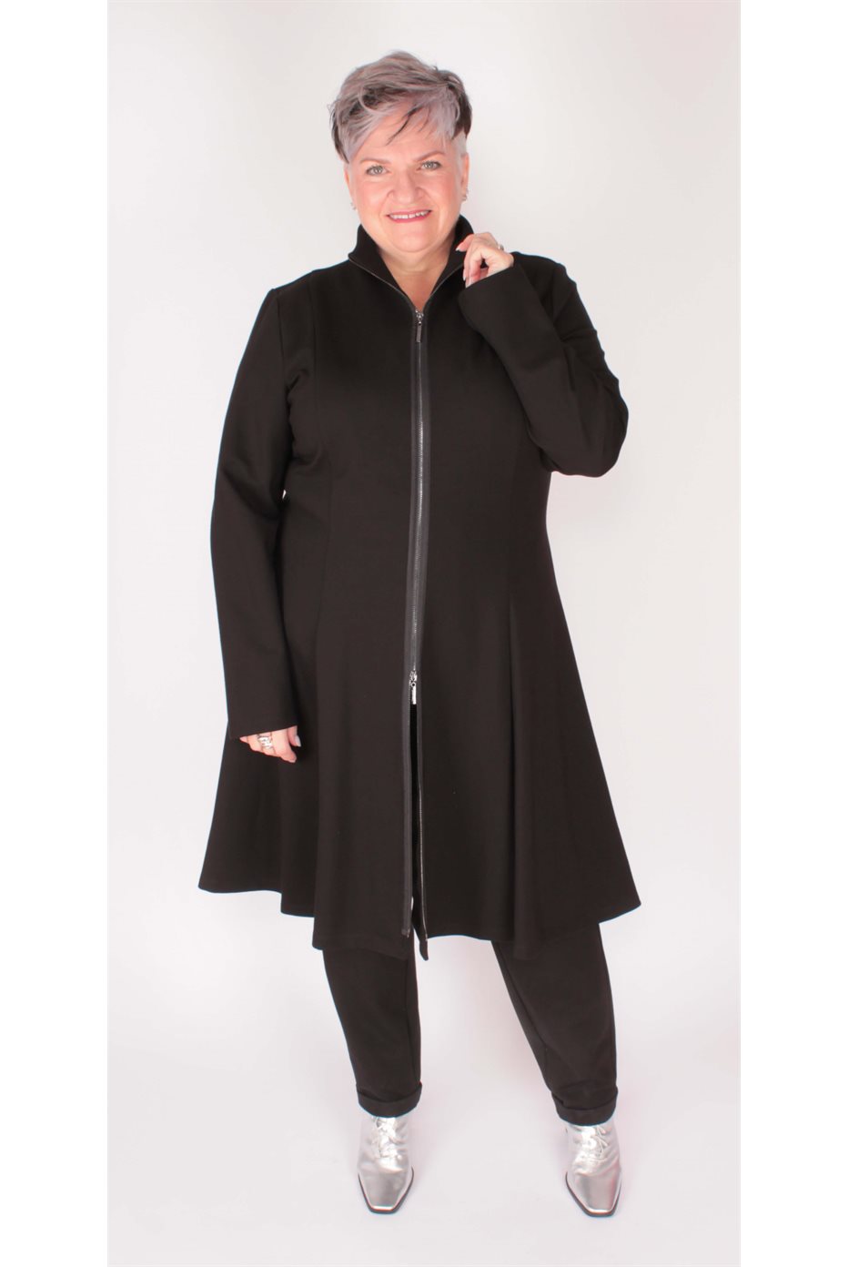 Manteau long évasé en tricot épais Noir